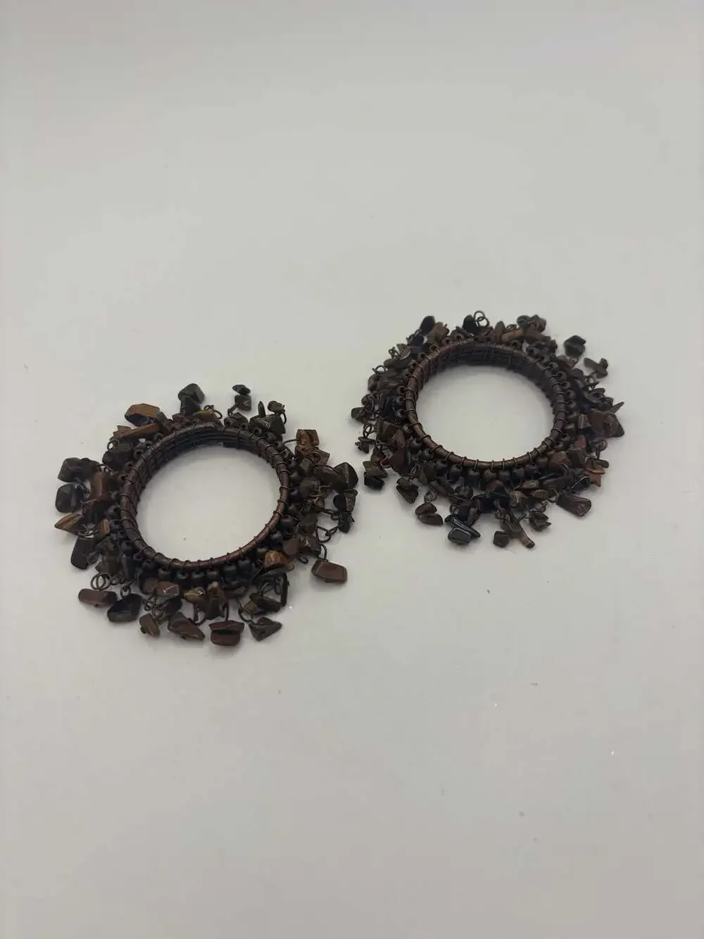 Pottery Barn Dangling Tiger Eye Stone Wire Napkin Rings Set of 2